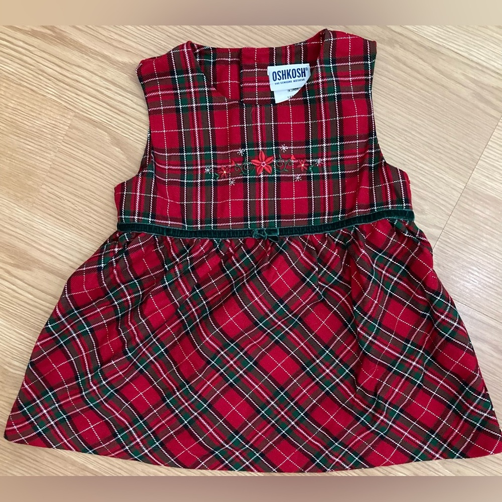 OshKosh Red Plaid Embroidered Dress 12M